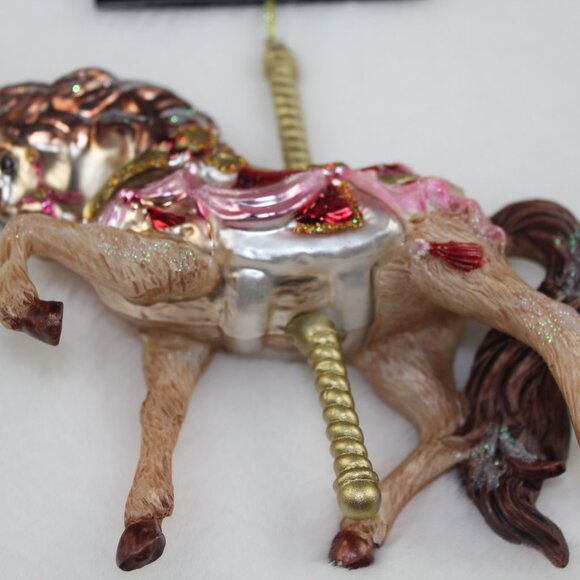 Robert Stanley Carousel Horse Christmas Ornament Glitter Brown Pink 5" NWT - Picture 2 of 3